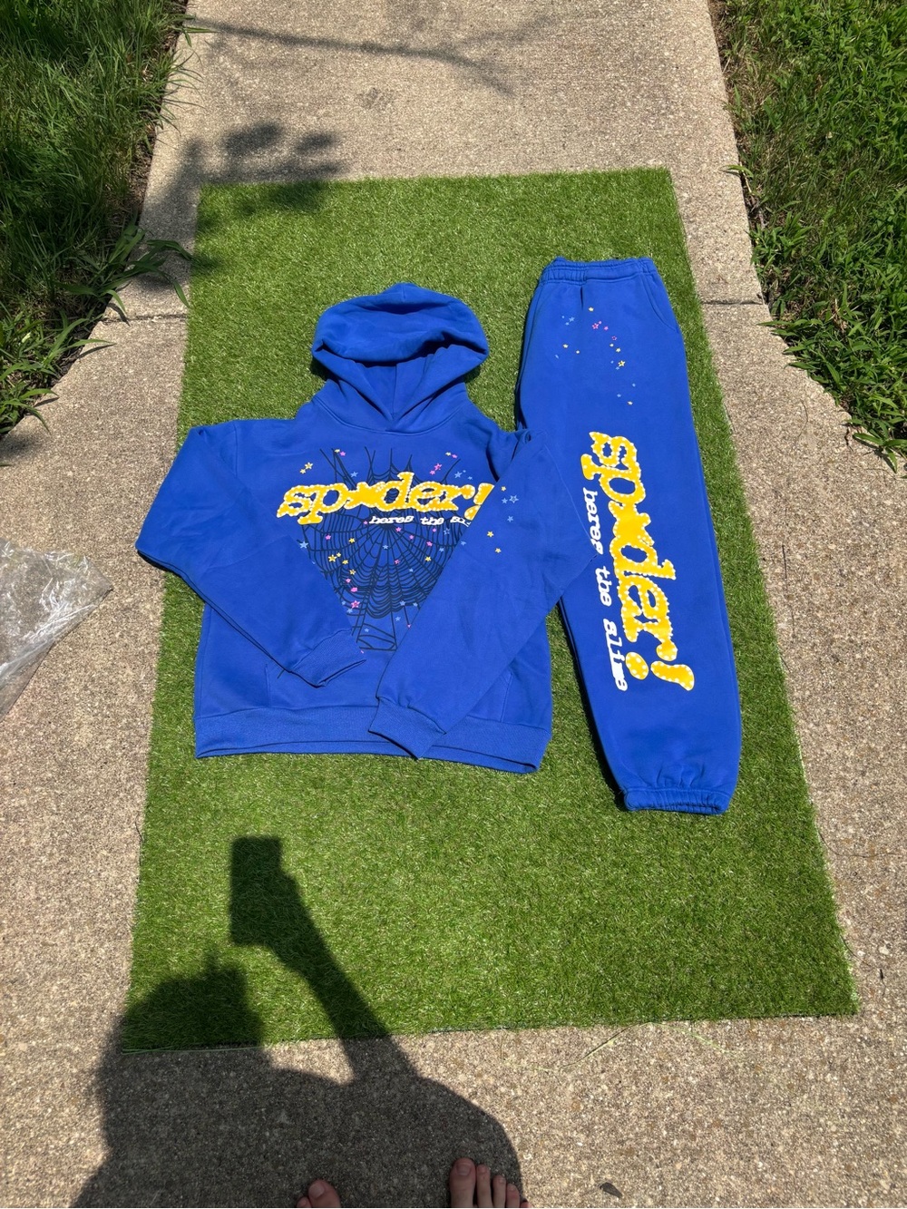 Blue Graphic Spider! Hoodie & Sweatpants Set Sp5der